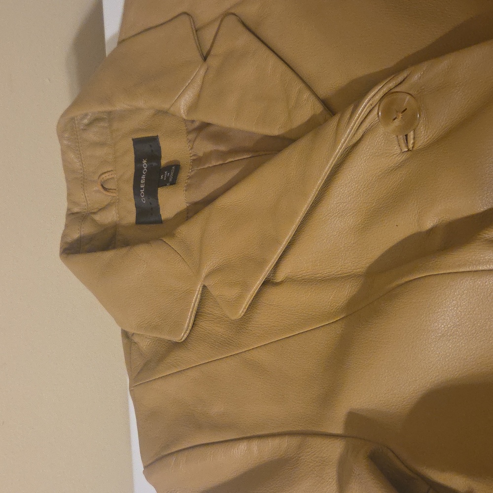 Colebrook 100% Leather Classic Tan Warm Long Button Down Coat Jacket Neutral - M - Picture 16 of 16